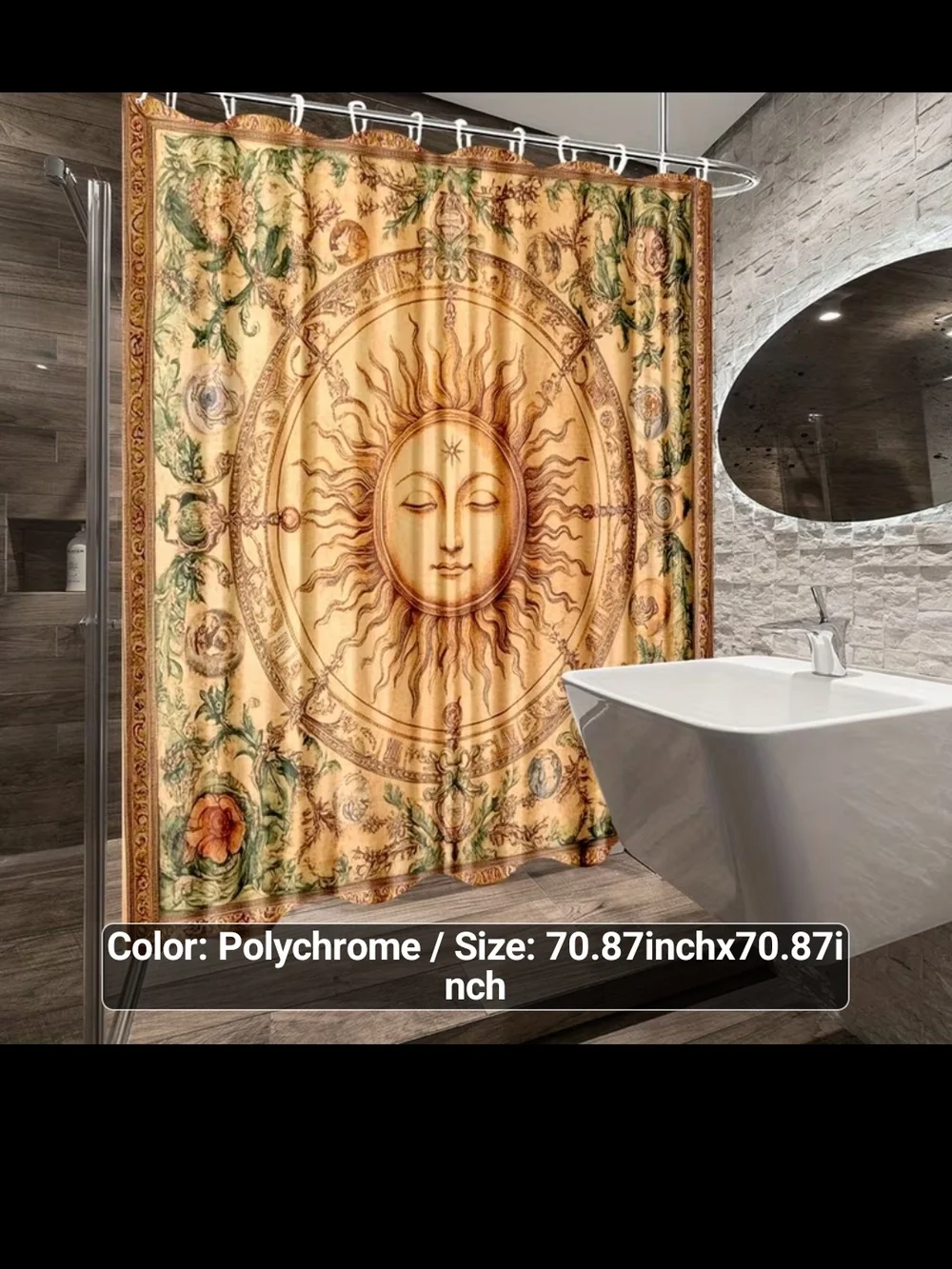 Sun Tapestry Shower Curtain,Beige and Green - Unbranded